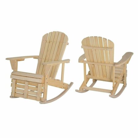 BOLD FONTIER Zero Gravity Collection Adirondack Rocking Chair with Built-in Footrest, Natural - 2 Piece BO4234068